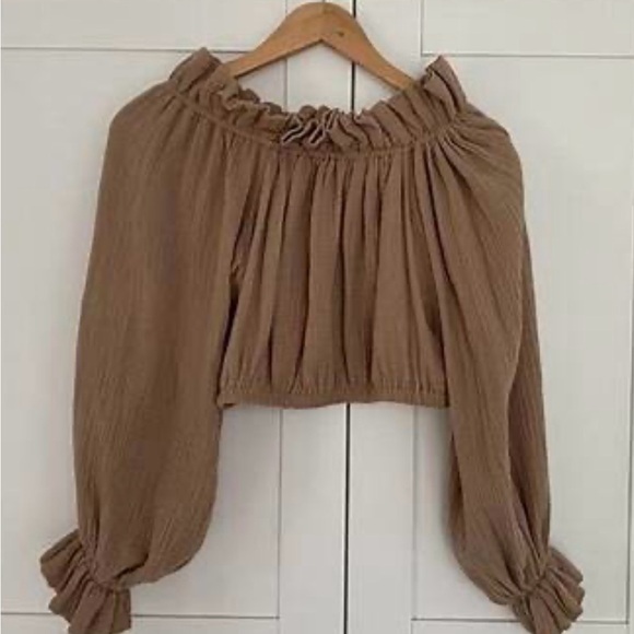 Boheme Goods Tops - Boheme Goods Off-Shoulder Tan Peasant Blouse